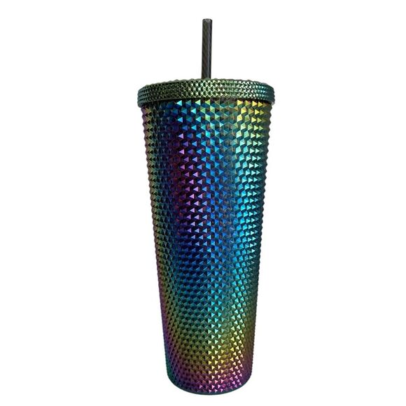 NWT Starbucks OIL SLICK Cold Cup Venti BLACK BLING Tumbler Rainbow Studded 2023 - Picture 2 of 4